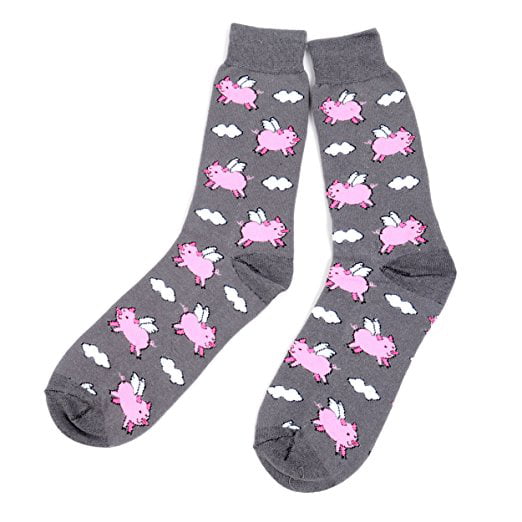 1 Pair of Purple Socks When Pigs Fly Print Men Women 10-13 Crew Novelty New Fun